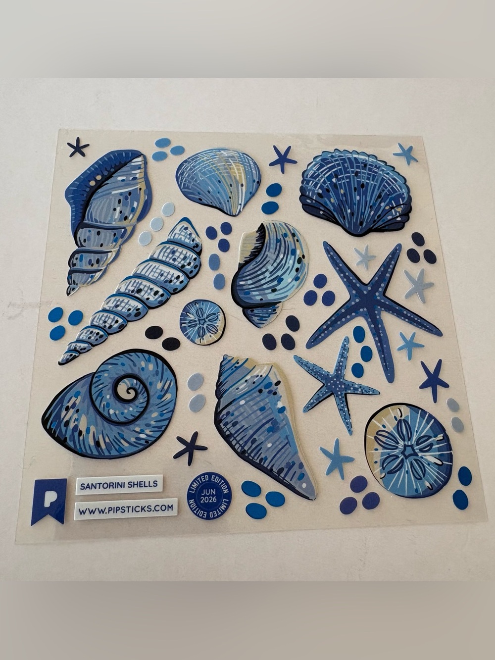 Santorini Shells Blue Seashell Sticker Sheet - Scrapbook junk journal